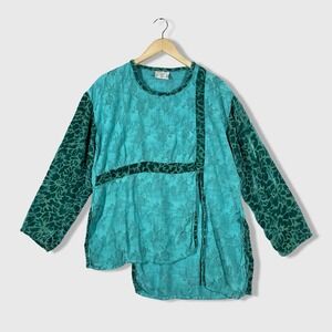 Uru Uru Tunic Top Womens One Size Green Floral Patchwork Velvet Boho Lagenlook